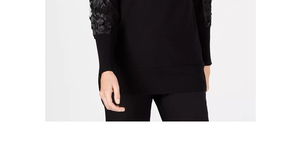 JM Collection Women's Embellished Mesh Sweater Black Size X-Small