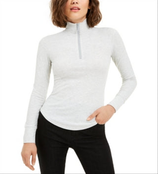 Juicy Couture Junior's Rib Knit Half Zip Turtleneck Top Gray Size M