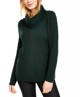 Calvin Klein Women's Chevron Stitch Cowlneck Sweater Green-Size X-Large