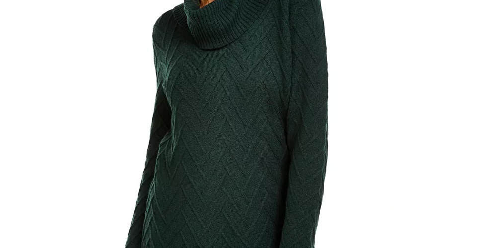 Calvin Klein Women's Chevron Stitch Cowlneck Sweater Green-Size X-Large