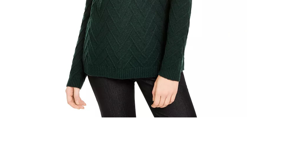 Calvin Klein Women's Chevron Stitch Cowlneck Sweater Green-Size X-Large