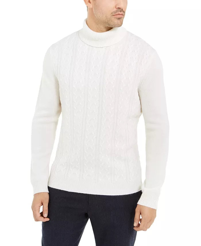 Tasso Elba Men's Cashmere Textured Turtleneck Sweater Cream Size Medium