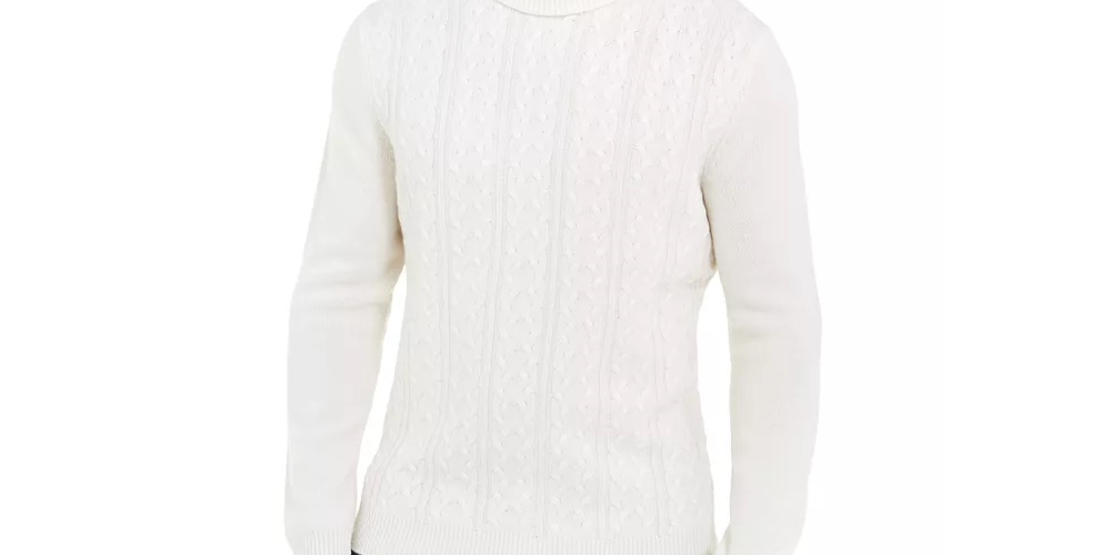 Tasso Elba Men's Cashmere Textured Turtleneck Sweater Cream Size Medium
