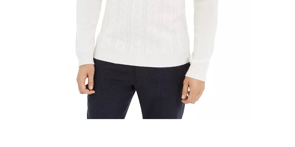Tasso Elba Men's Cashmere Textured Turtleneck Sweater Cream Size Medium