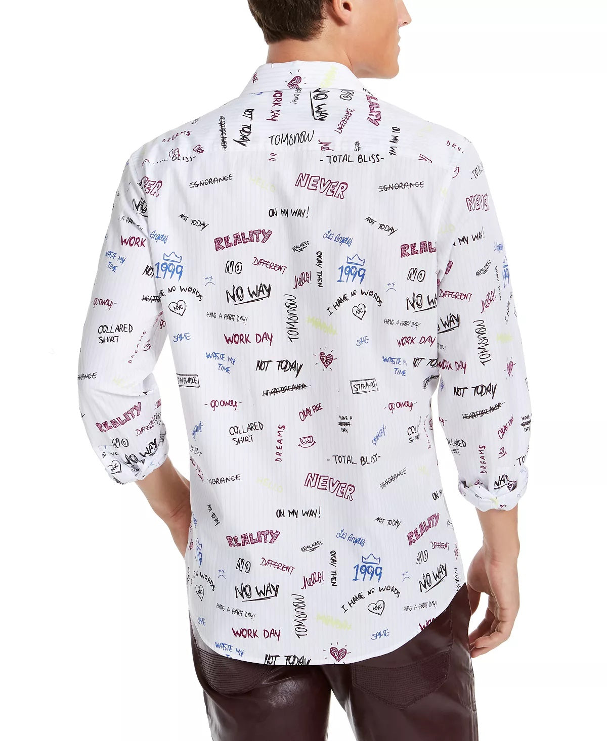 INC International Concepts Men's Printed Long Sleeve Classic Fit Button Down Casual Shirt White Size XX-Large