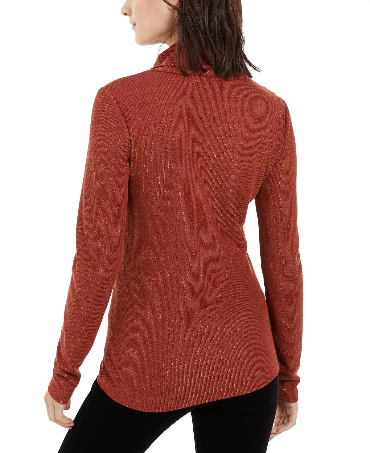INC International Concepts Women's Metallic Knit Turtleneck Sweater Red Size Petite Small
