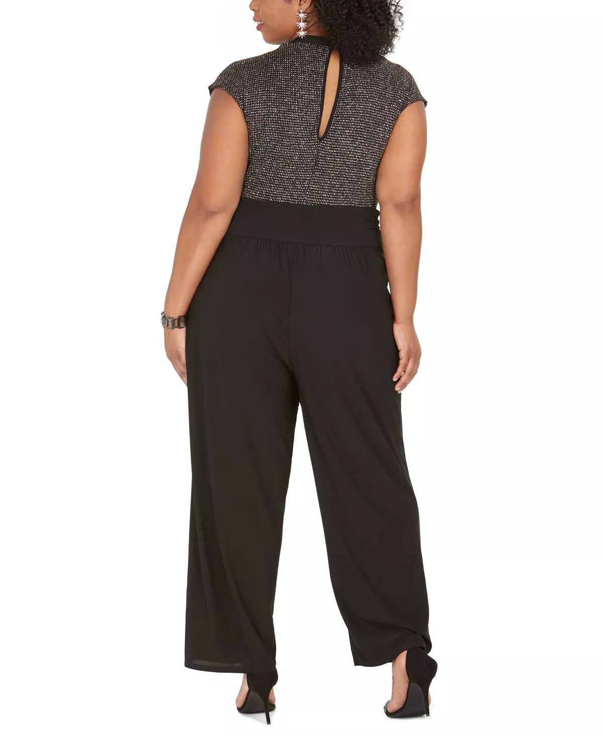 Love Squared Women's Plus Embellished Tie Neck Jumpsuit Black Size 1X