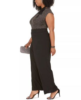 Love Squared Women's Plus Embellished Tie Neck Jumpsuit Black Size 1X