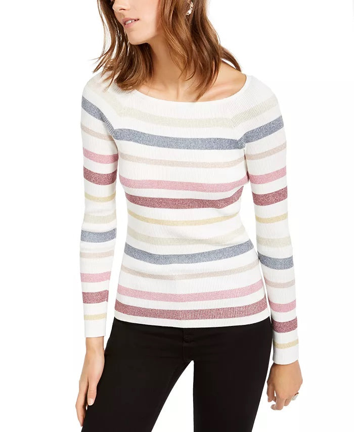 INC International Concepts Women's Striped Pullover Sweater White Size XX-Large