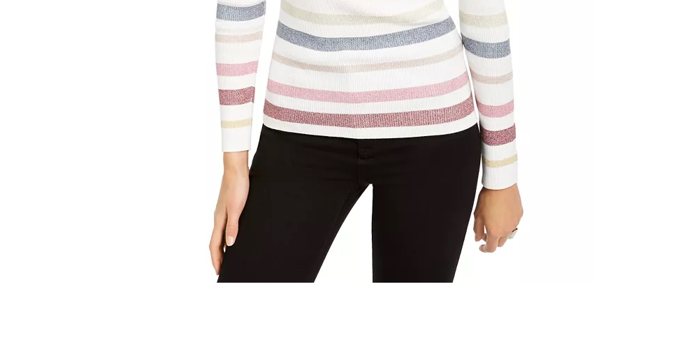 INC International Concepts Women's Striped Pullover Sweater White Size XX-Large