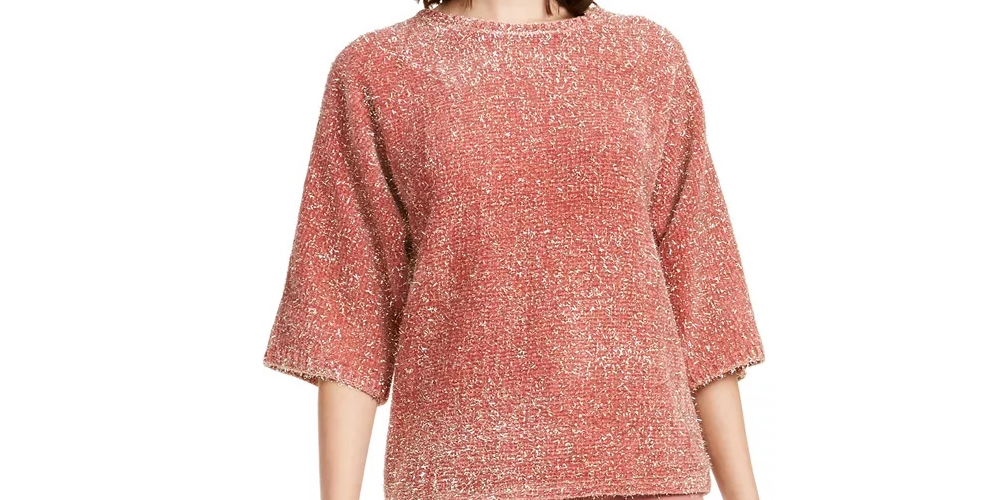 Alfani Women's Tinsel Square Sleeve Sweater  Pink Size Petite L