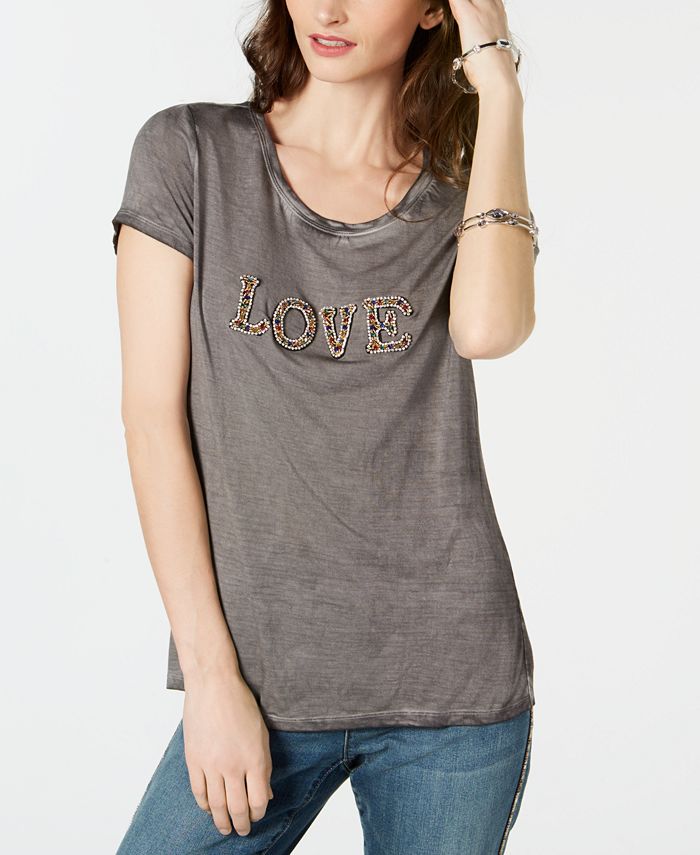 Inc Embellished Love T-Shirt Gray Size L