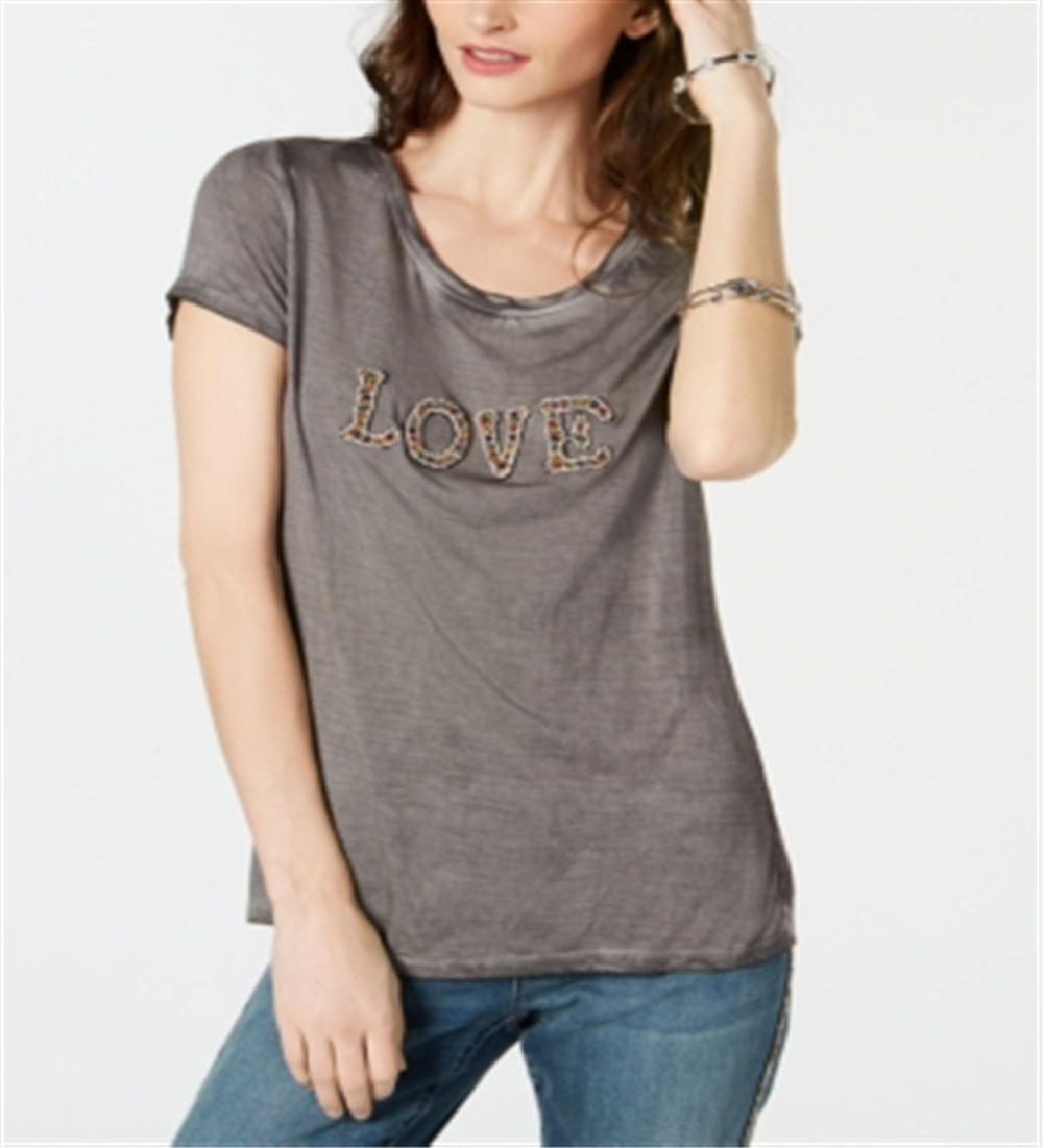 Inc Embellished Love T-Shirt Gray Size L