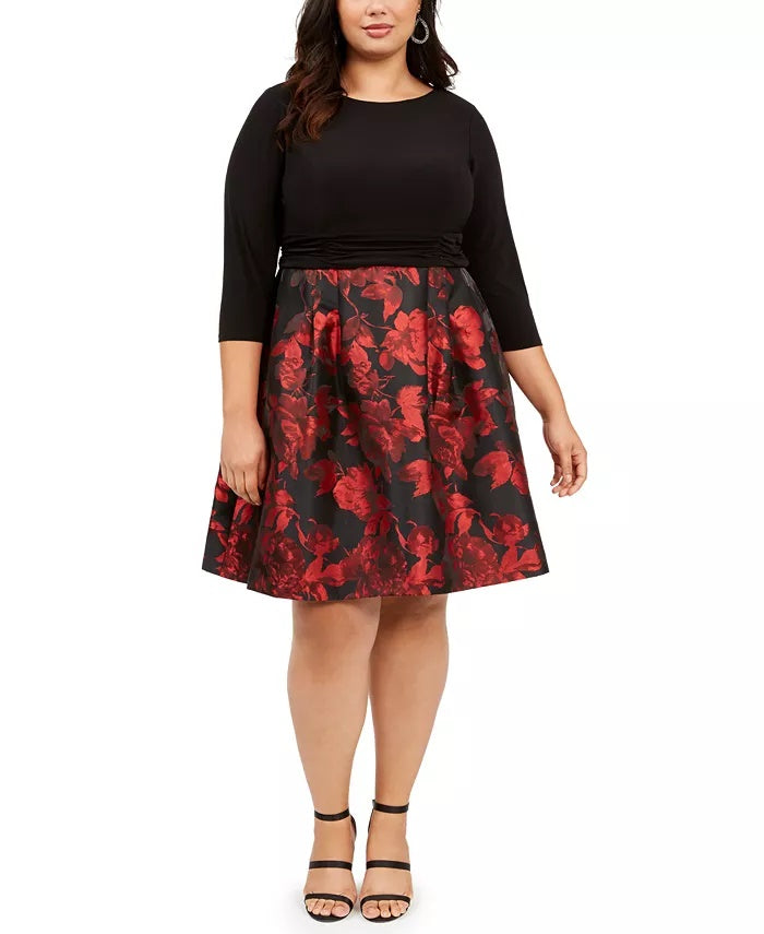 Jessica Howard Women's Plus Floral Print Fit & Flare Dress Black Size Petite Small