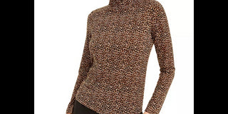 Bar III Women's Animal Print Turtleneck Top Brown Size Large