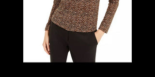Bar III Women's Animal Print Turtleneck Top Brown Size Large