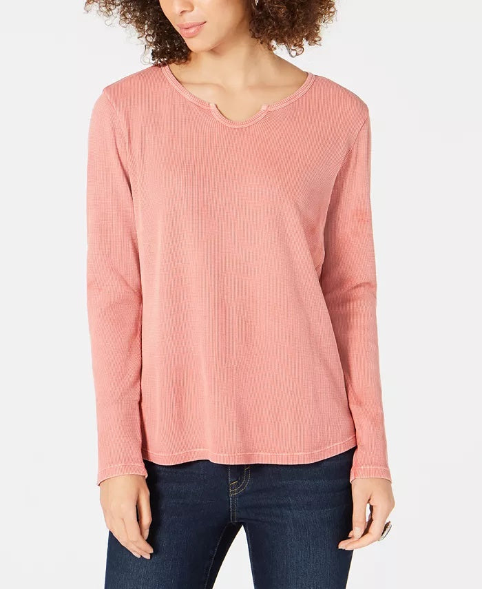 Style & Co Women's Cotton Thermal Top Coral Size PP
