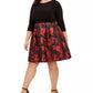 Jessica Howard Women's Zippered Floral 3/4 Sleeve Jewel Neck Above The Knee Fit Flare Party Dress Black Size 18W
