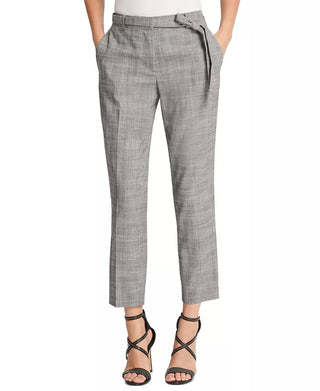 DKNY Women's Belted Essex Ankle Plaid Pant Gray Size 10 Petite