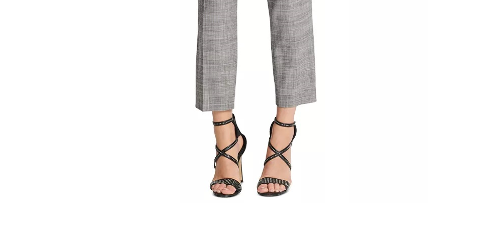 DKNY Women's Belted Essex Ankle Plaid Pant Gray Size 10 Petite