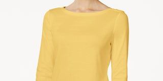 Charter Club Women's Boat Neck Button Shoulder Top Yellow Size X-Large