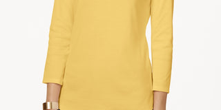 Charter Club Women's Boat Neck Button Shoulder Top Yellow Size X-Large