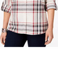Style & Co Women's Cotton Tab Sleeve Plaid Shirt Beige & Red Size Petite L