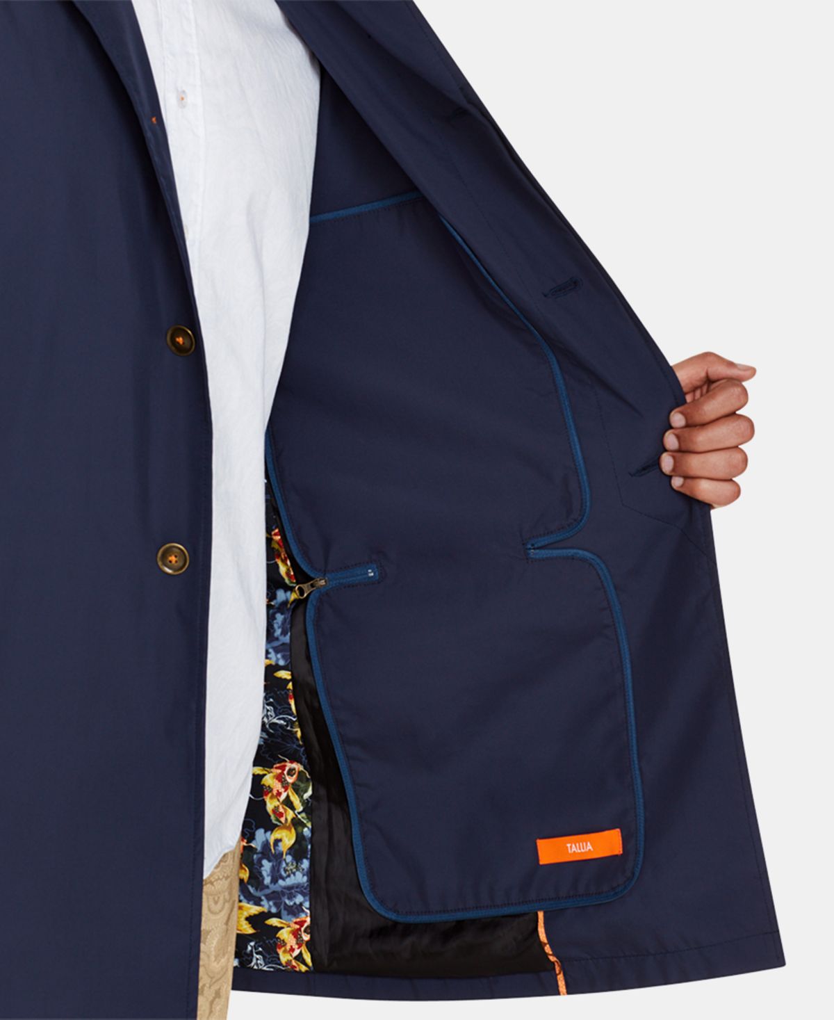 Tallia Men's Slim Fit Solid Packable Trench Coat Blue Size Size Large