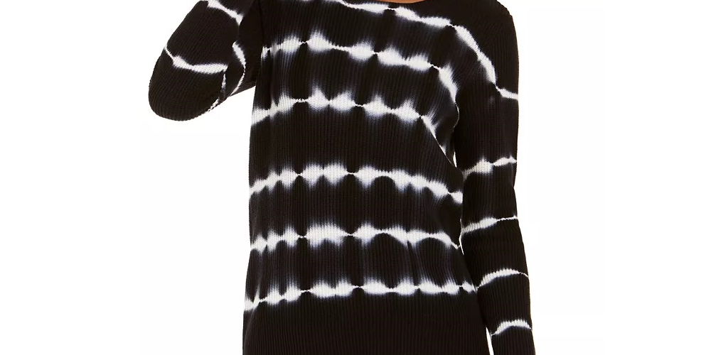 INC International Concepts Women's Cotton Tie Dyed Striped Sweater Black Size Petite XL