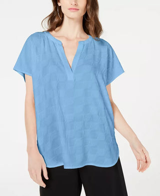 Alfani Women's V Neck Textured Top Blue Size Petite L