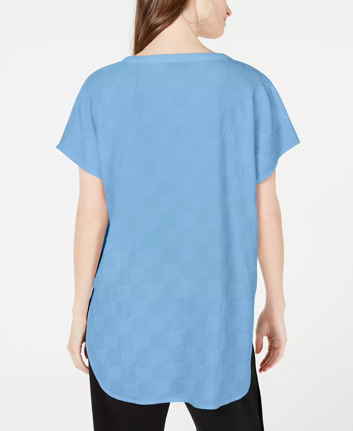 Alfani Women's V Neck Textured Top Blue Size Petite L