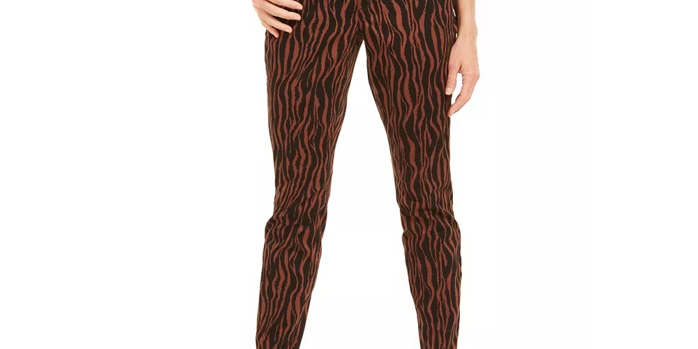 INC International Concepts Women's Printed Curvy Fit Skinny Jeans Brown Size 16