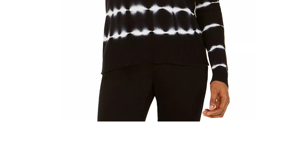 INC International Concepts Women's Petite Cotton Tie-Dyed Striped Sweater Black Size Petite S/M
