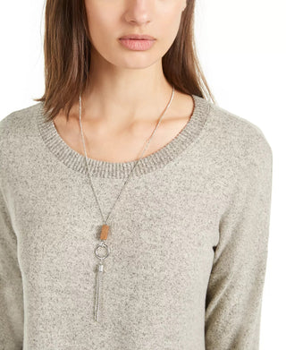 BCX Juniors' Shine Tunic Sweater With Necklace Black Size Small