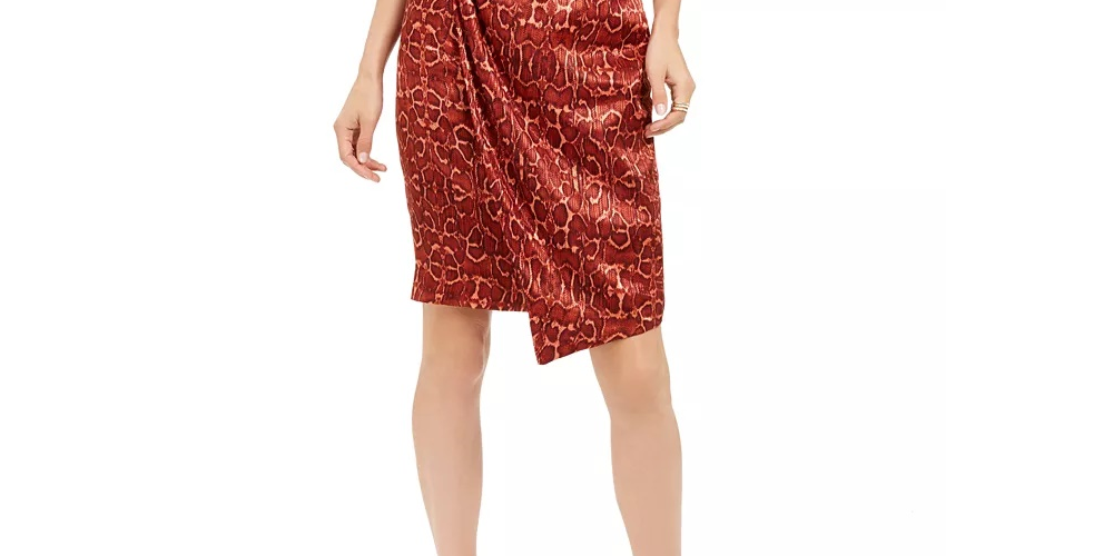 INC International Concepts Women's Snake Print Mini Asymmetrical Skirt Orange Size 8