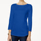 Charter Club Women's Pima Cotton Boat-Neck Button-Shoulder Top Blue Size X-Large