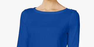 Charter Club Women's Pima Cotton Boat-Neck Button-Shoulder Top Blue Size X-Large
