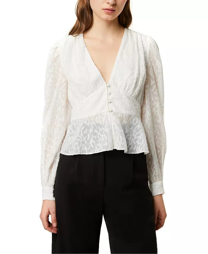 French Connection Women's Brenna Fil Coupe Blouse White Size 12