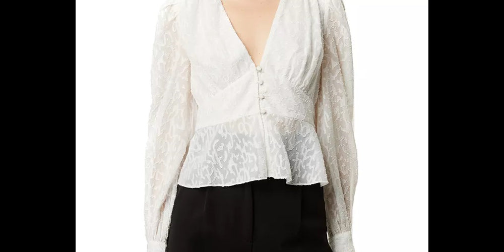 French Connection Women's Brenna Fil Coupe Blouse White Size 12
