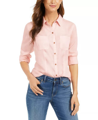 Charter Club Women's Patch Pocket Shirt Pink Size Petite L