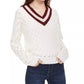 Planet Gold Juniors' Pointelle Sweater White Size Large