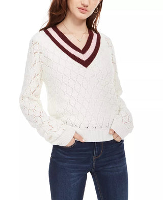 Planet Gold Juniors' Pointelle Sweater White Size Large