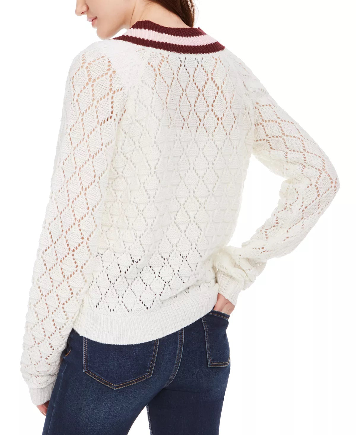 Planet Gold Juniors' Pointelle Sweater White Size Large