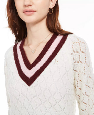 Planet Gold Juniors' Pointelle Sweater White Size Large