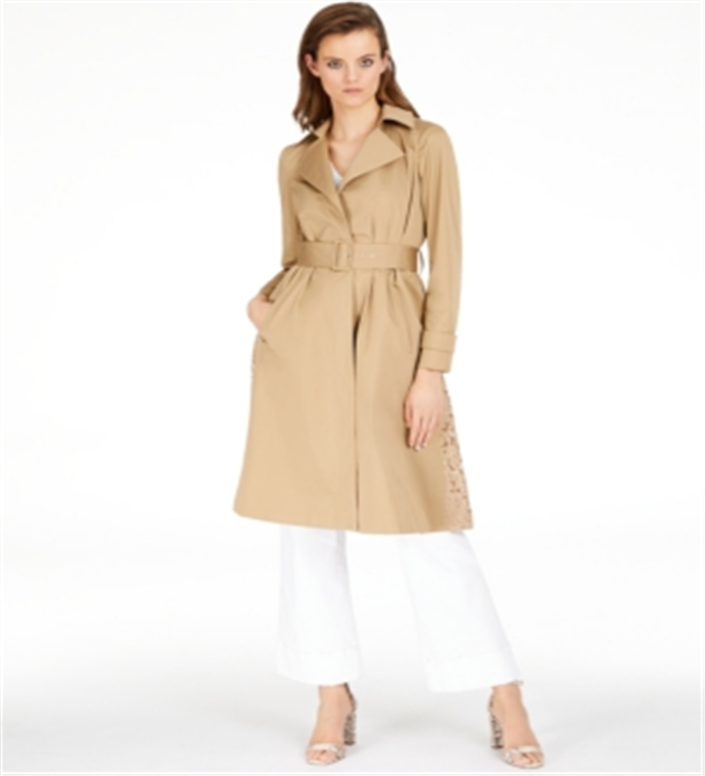 INC International Concepts Women's Long Lace Back Trench Coat Brown Size XL