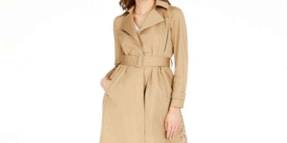 INC International Concepts Women's Long Lace Back Trench Coat Brown Size XL