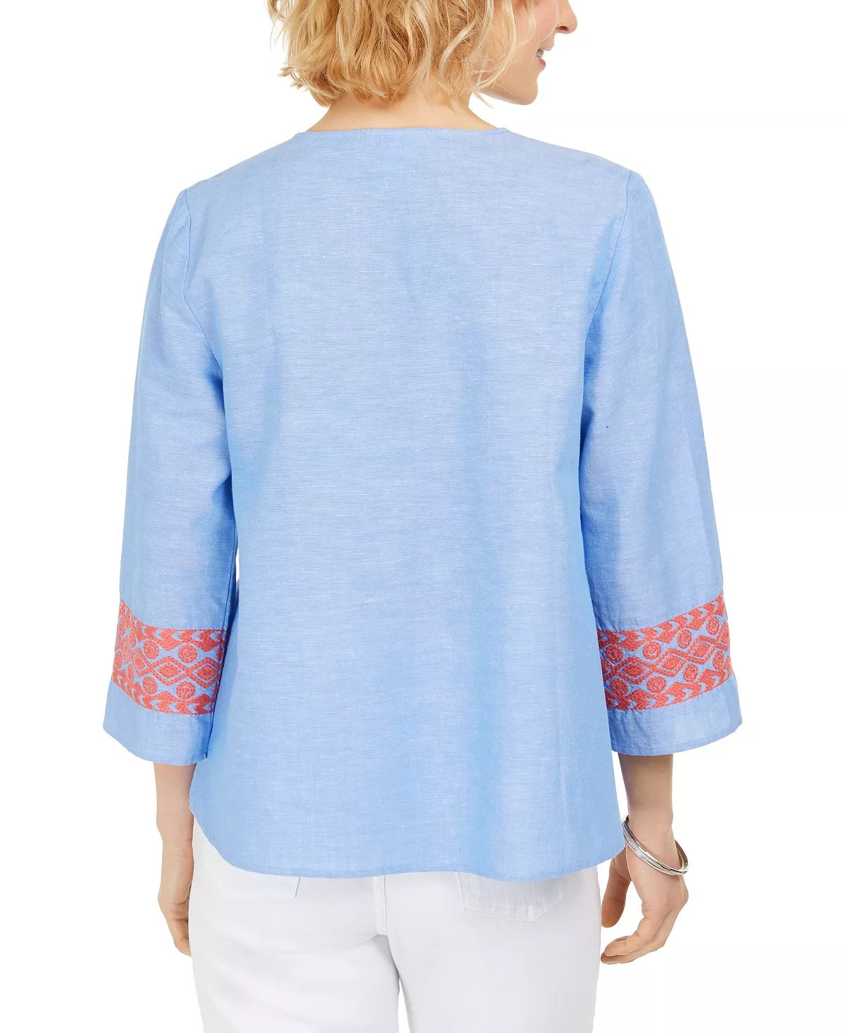 Charter Club Women's Embroidered Tasseled Blouse Blue Size XX-Large