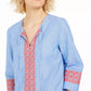 Charter Club Women's Embroidered Tasseled Blouse Blue Size XX-Large