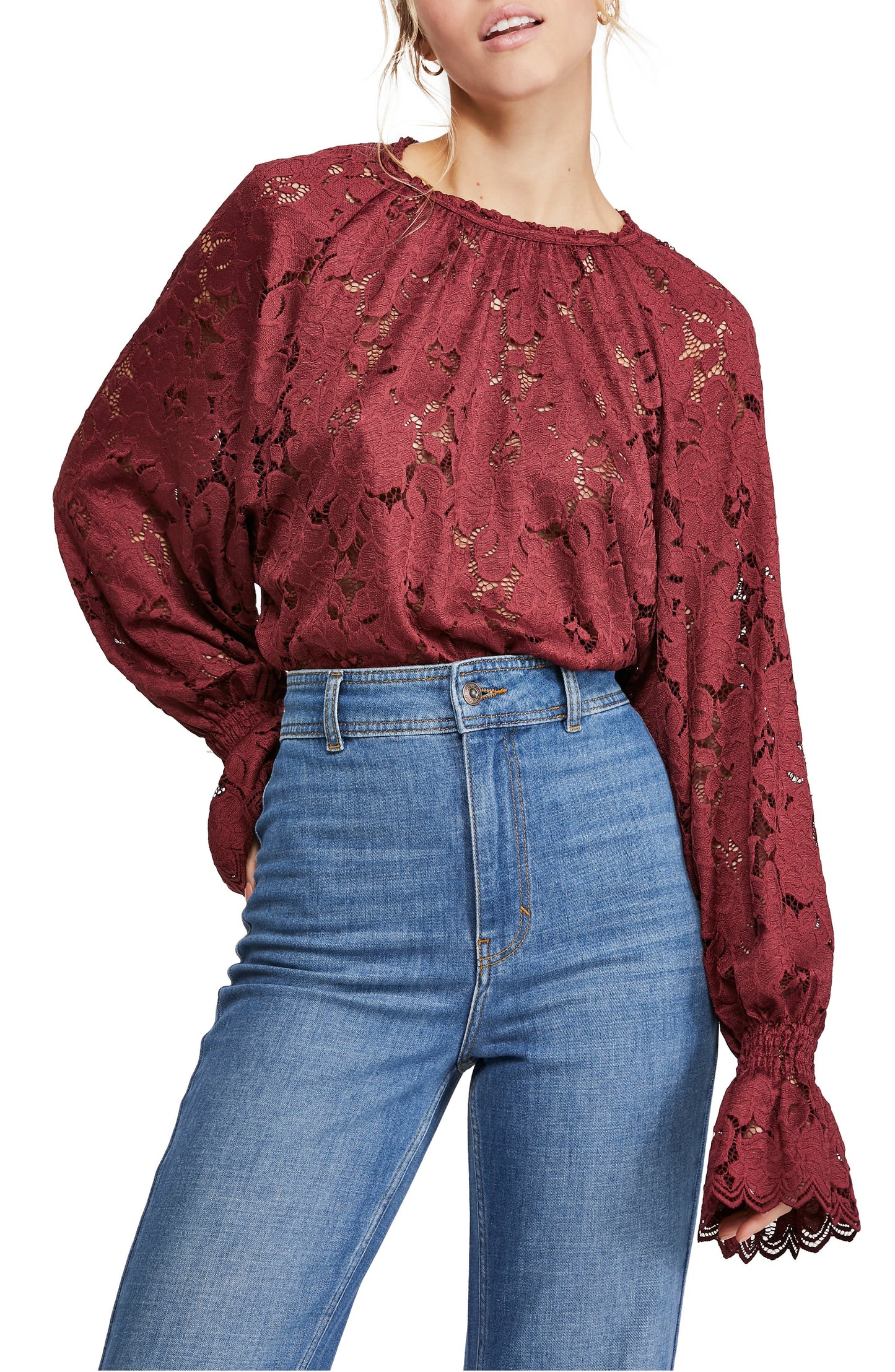 Free People Women's Olivia Lace Tee Red Size Medium