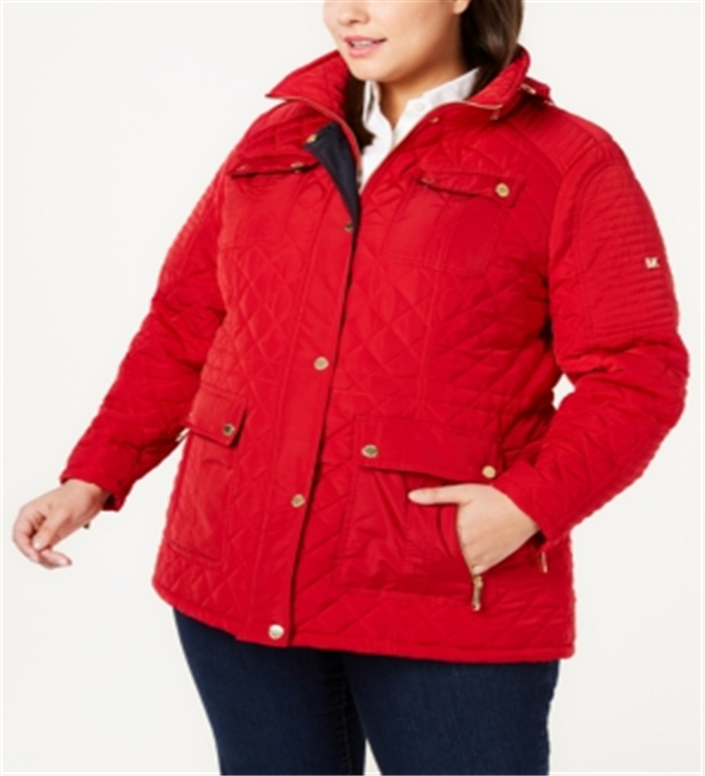 Michael Kors Women's Quilted Removable Hood Coat Red Size 0X